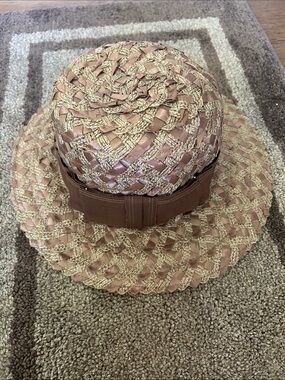 VTGWoven Wide-Brim Straw Hat with Brown Ribbon